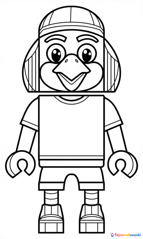 kolorowanka dla dzieci z zabawną postacią ptaka w ubraniu