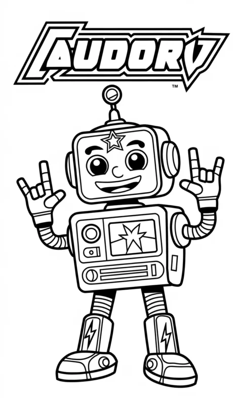 Kolorowanka z wesołym robotem wykonującym rockowy gest