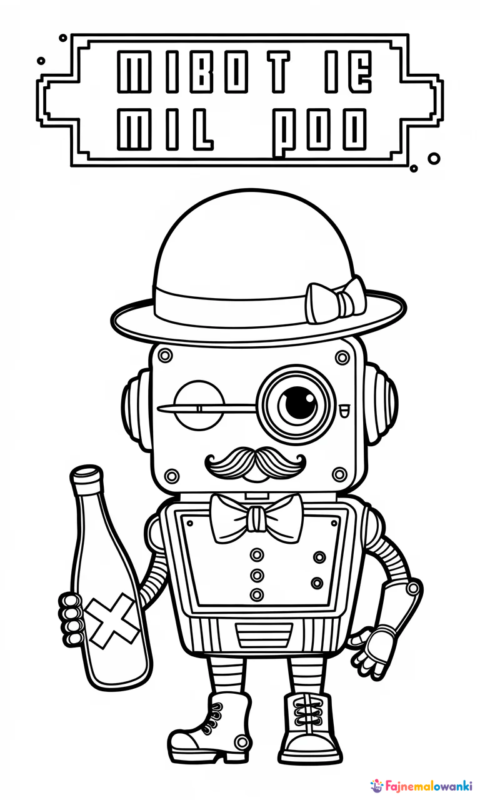 Kolorowanka dla dzieci z robotem w kapeluszu i muszką