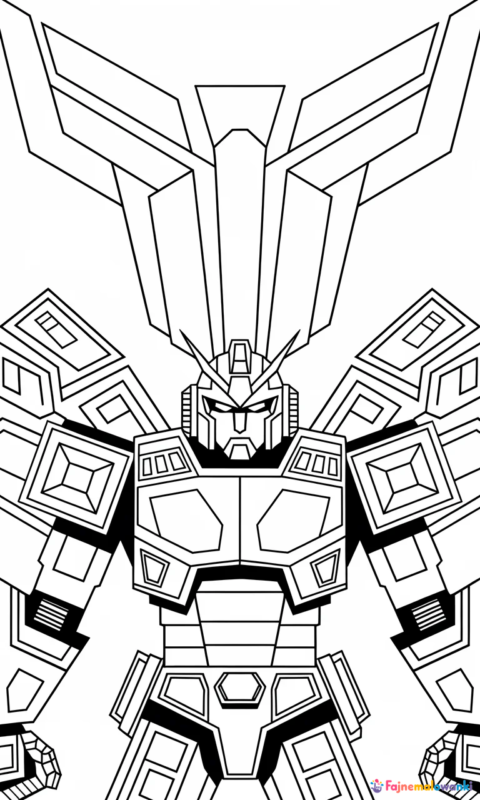 kolorowanka dla dzieci przedstawiająca robota wojownika z mechanicznymi skrzydłami do pokolorowania - kolorowanki transformers