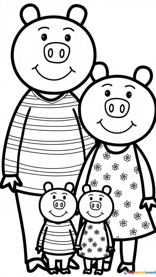 Kolorowanka Świnka Peppa i Rodzina do Druku dla Dzieci