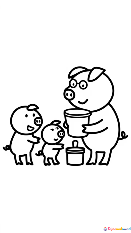 Kolorowanka Świnka Peppa: Tata Świnka Wiesza Obrazek do Druku