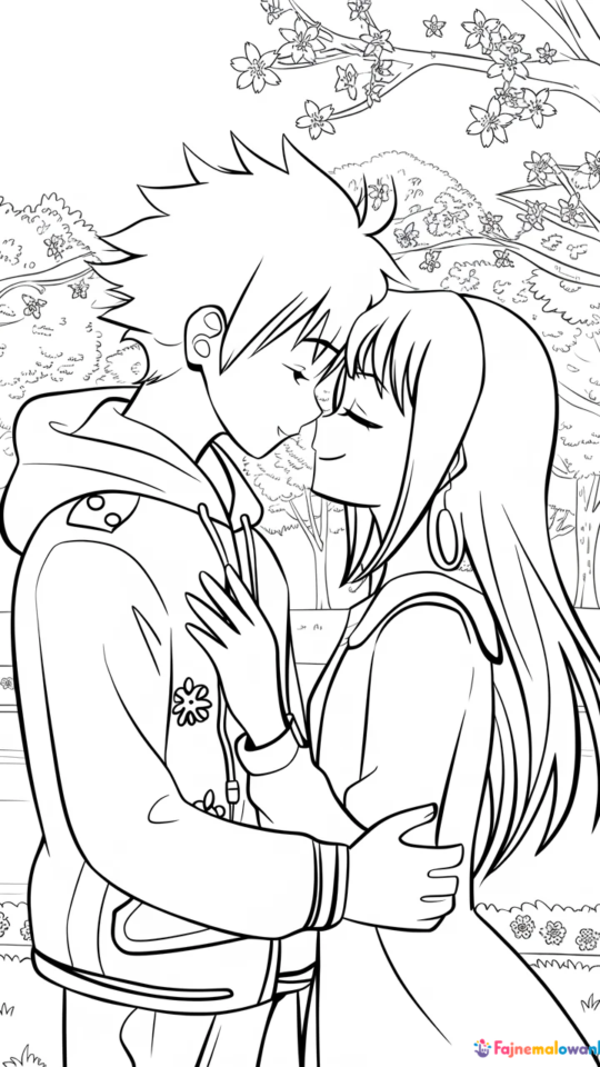 Kolorowanka Naruto i Hinata dla dzieci do druku i malowania