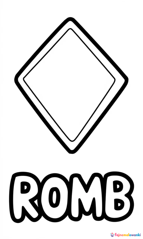 Kolorowanka z rombem i napisem ROMB do nauki figur geometrycznych dla przedszkolaków - kolorowanki kształty