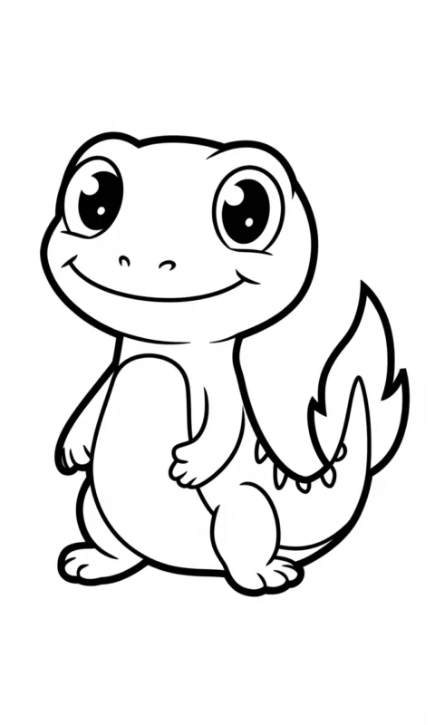 kolorowanka dla dzieci z uroczą salamandrą z płomienistym ogonem