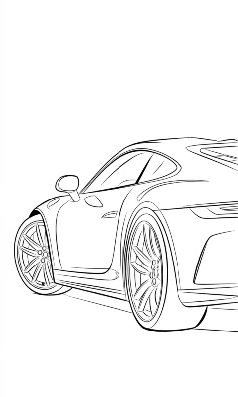 kolorowanka samochód sportowy z dynamicznym nadwoziem i dużymi kołami do pokolorowania dla dzieci - kolorowanki samochody