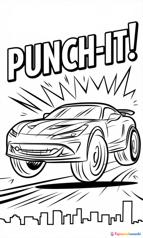 kolorowanka z samochodem sportowym w akcji