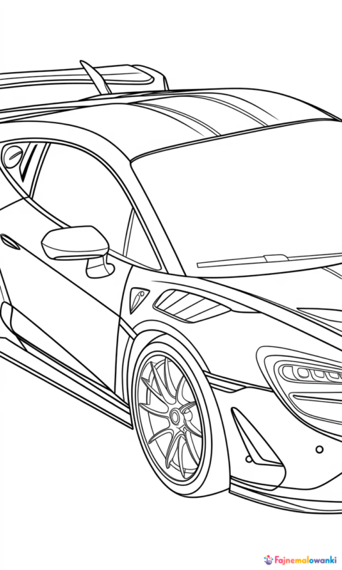 kolorowanka dla dzieci przedstawiająca luksusowy samochód sportowy z charakterystycznym designem do pokolorowania - kolorowanki transport