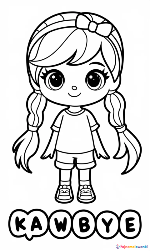 kolorowanka dla dzieci przedstawiająca uroczą postać z kucykami i kokardką