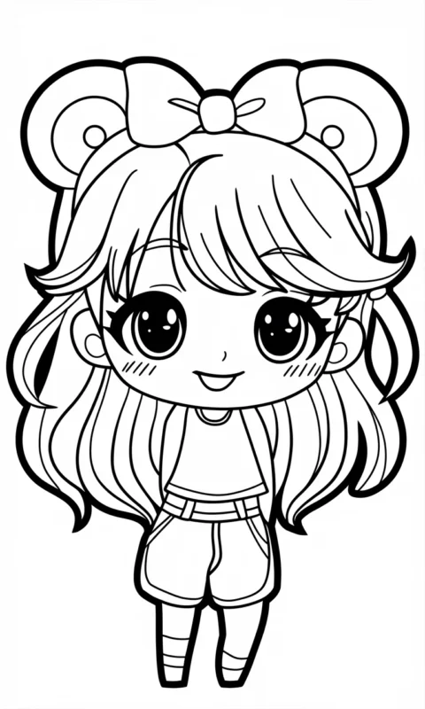kolorowanka dla dzieci manga chibi dziewczynka z kokardką i uszkami