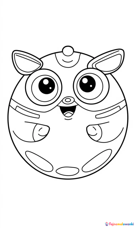 kolorowanka dla dzieci z uroczą okrągłą postacią fantasy o dużych oczach