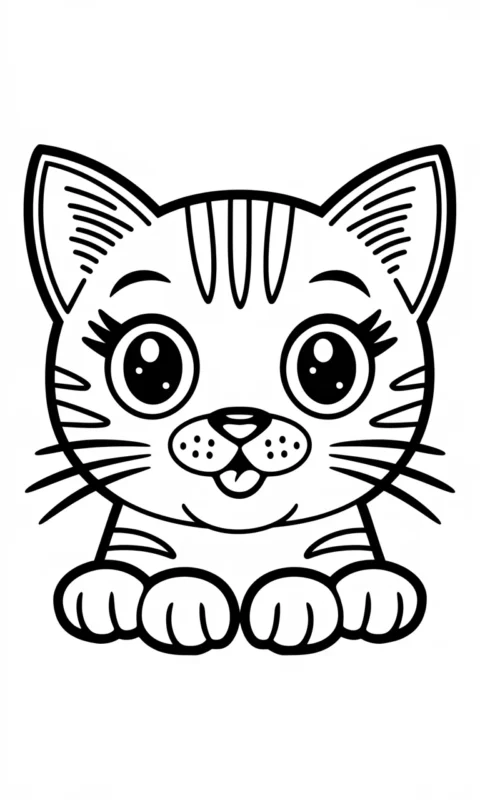 Kolorowanka dla dzieci przedstawiająca uroczą buzię kotka z dużymi oczami i wąsami do pokolorowania - kolorowanki koty