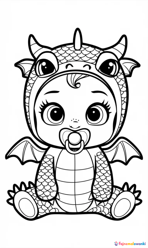 kolorowanka dla dzieci smok-niemowlak w kostiumie