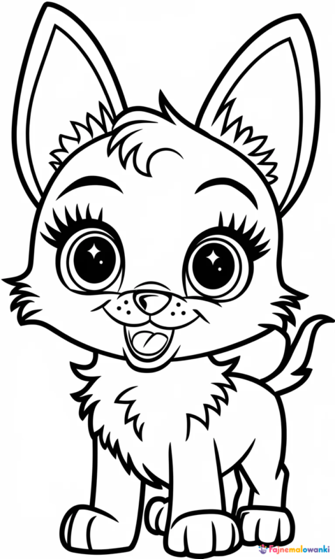 Kolorowanka dla dzieci przedstawiająca uroczego szczeniaczka z dużymi oczami i puszystym ogonem do wydruku - kolorowanki z psami swietujmy razem miedzynarodowy dzien psa