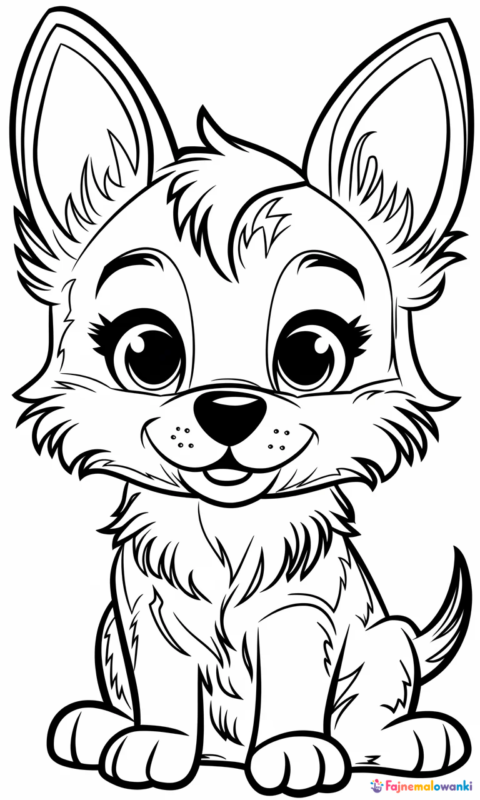 Kolorowanka dla dzieci przedstawiająca uroczego szczeniaka z dużymi uszami do wydruku i pokolorowania - kolorowanki z psami swietujmy razem miedzynarodowy dzien psa