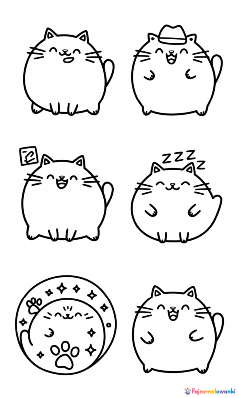 Kolorowanka dla dzieci z uroczymi kotkami w różnych pozach