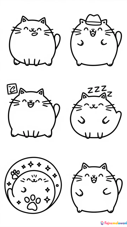 Kolorowanka dla dzieci z kotem Pusheen do druku i kolorowania