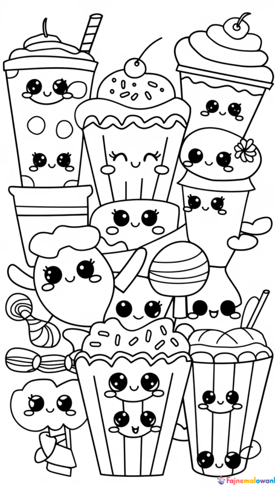 Słodkości kawaii do druku – urocze kolorowanki dla dzieci