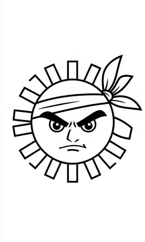 Kolorowanka dla dzieci przedstawiająca wojowniczą postać w kształcie słońca z opaską na głowie do pokolorowania - kolorowanki countryballs