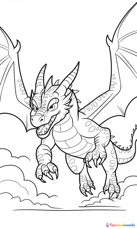 kolorowanka ze smokiem fantasy w locie