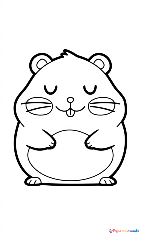 Kolorowanka dla dzieci z zabawnym chomiczkiem o pulchnym brzuszku i sennych oczkach do wydruku - kolorowanki sekretne życie zwierzaków domowych