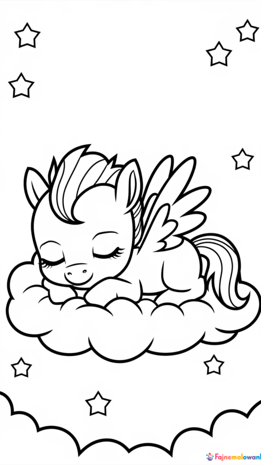 Kolorowanka: My Little Pony odpoczywa na miękkiej chmurce