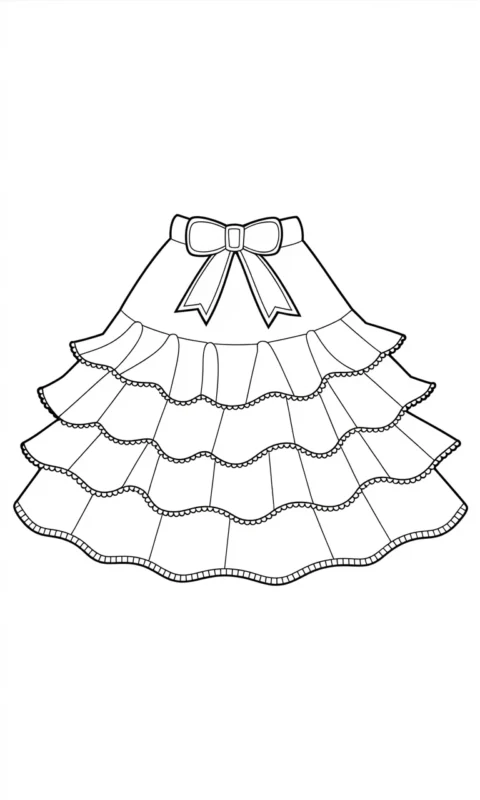 kolorowanka dla dzieci przedstawiająca spódniczkę z falbankami i kokardką do pokolorowania - kolorowanki ubrania