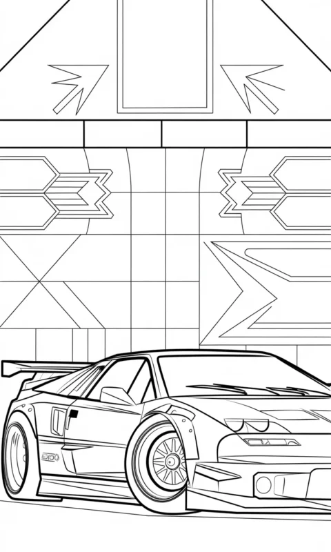 kolorowanka dla dzieci przedstawiająca sportowy samochód wyścigowy z dużym spojlerem do pokolorowania - kolorowanki hot wheels