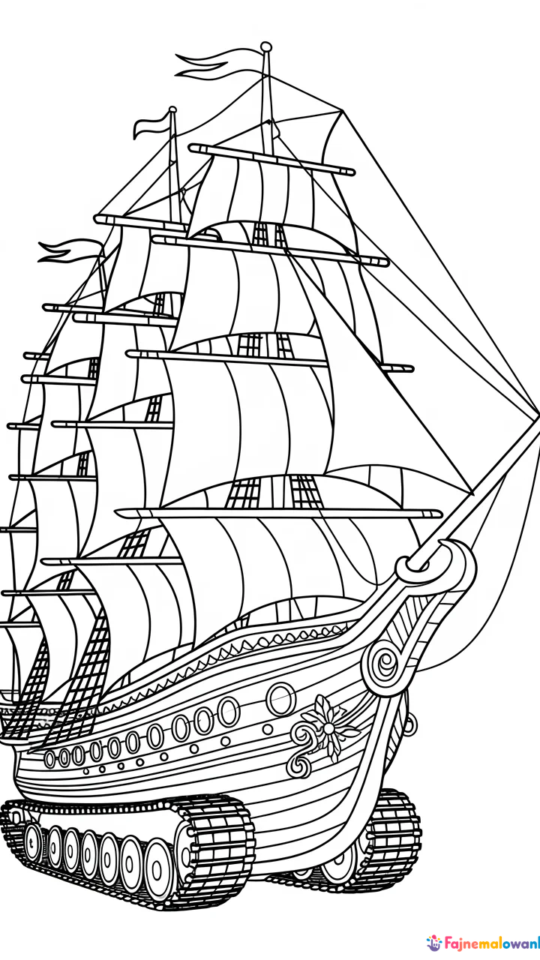 Kolorowanka dla dzieci: Piracki galeon do wydruku i kolorowania