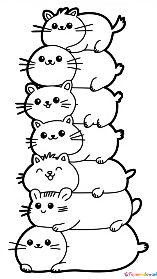 Urocze kotki kawaii – kolorowanki dla dzieci do druku