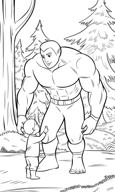 kolorowanka dla dzieci z leśnym strażnikiem i dzieckiem w magicznym lesie do pokolorowania - kolorowanki avengers