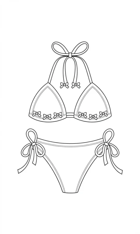 Kolorowanka dla dzieci strój kąpielowy bikini z kokardkami do pokolorowania