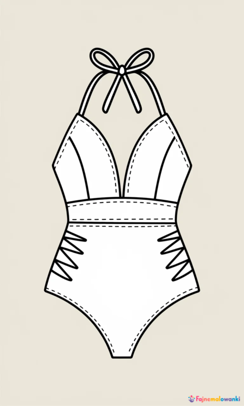 kolorowanka dla dzieci przedstawiająca strój kąpielowy jednoczęściowy do pokolorowania