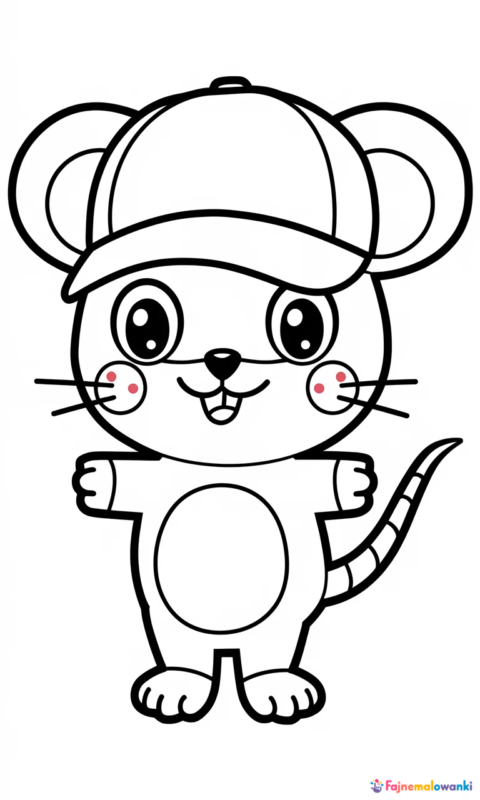 kolorowanka dla dzieci z uroczym stworkiem w czapce baseballowej