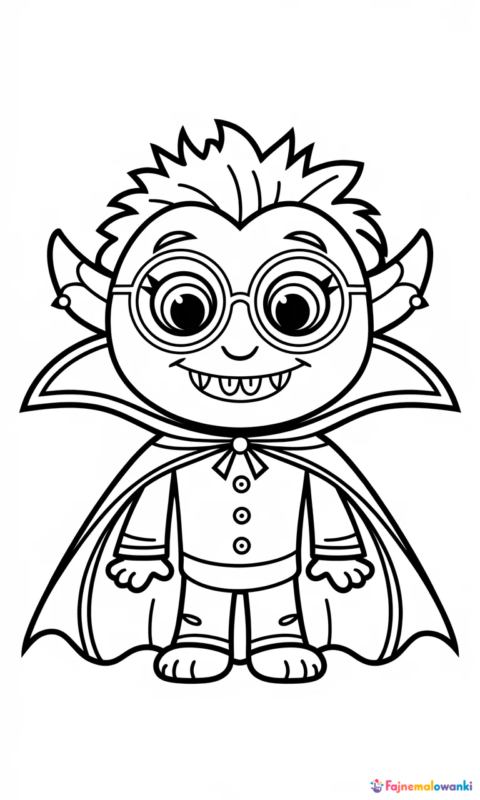 kolorowanka dla dzieci z zabawnym stworkiem przebranym za wampira