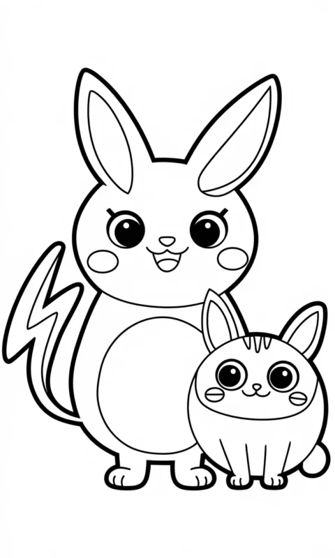 kolorowanka dla dzieci z uroczym stworkiem i jego małym przyjacielem