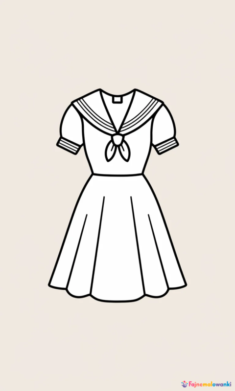 kolorowanka sukienka letnia z kołnierzem marynarskim do pokolorowania dla dzieci