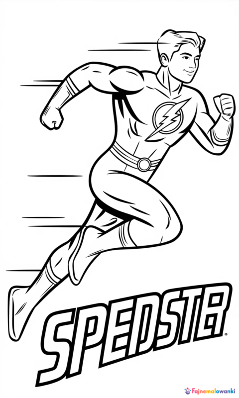 kolorowanka dla dzieci przedstawiająca superbohatera biegacza w dynamicznej pozie do pokolorowania - kolorowanki flash