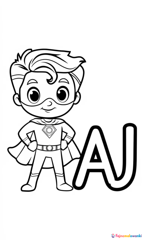 kolorowanka dla dzieci z małym superbohaterem i literami AJ