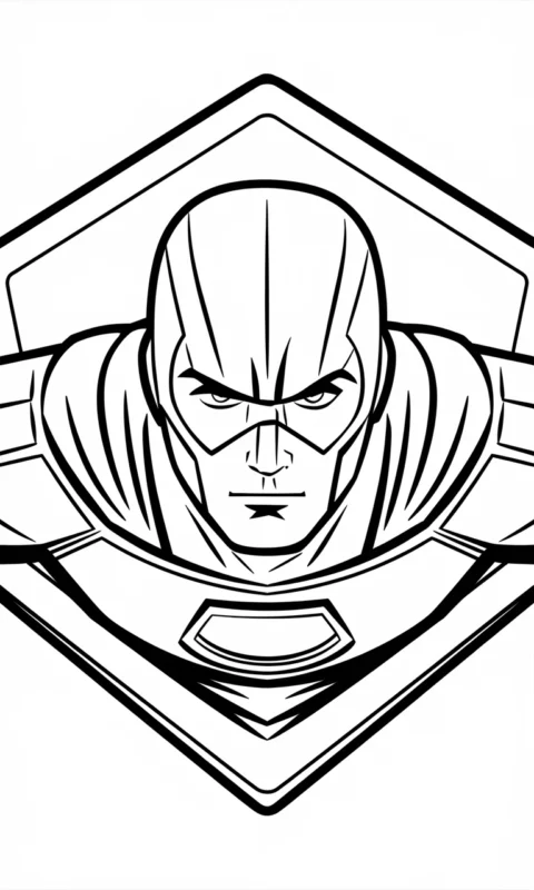 kolorowanka dla dzieci przedstawiająca superbohatera w masce z emblematem na piersi