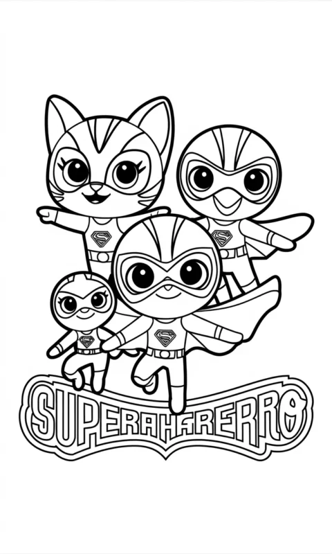 kolorowanka dla dzieci z trzema uroczymi superbohaterami w maskach - postacie z bajki dla przedszkolaków do pokolorowania - pj masks pidzamersi kolorowanki