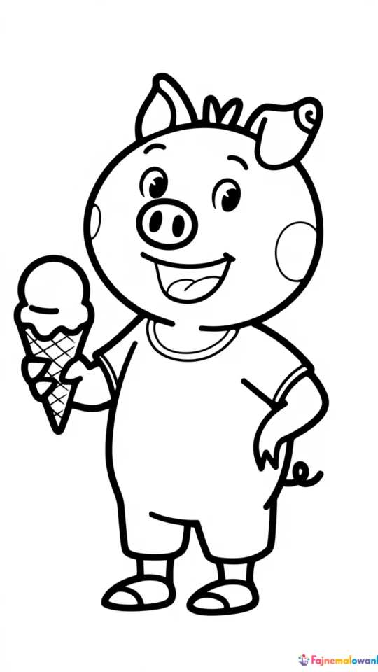 Kolorowanka Świnka Peppa jedząca lody dla dzieci do druku