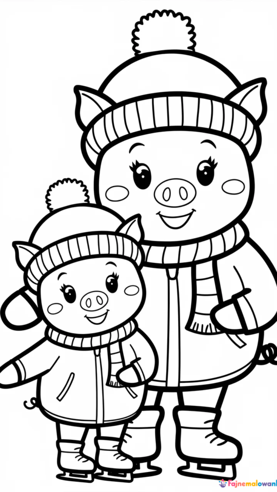 Kolorowanka Peppa i Mama na Łyżwach do Druku dla Dzieci