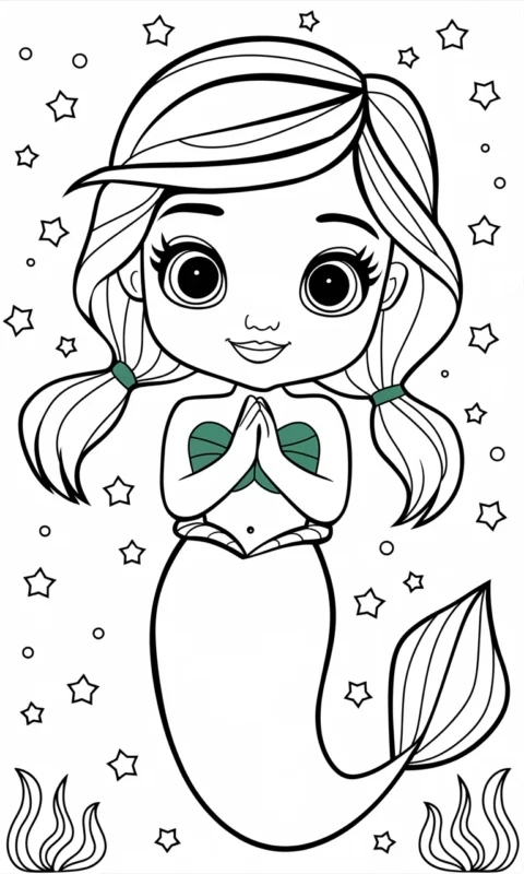 kolorowanka dla dzieci przedstawiająca uroczą syrenkę z kokardkami we włosach do pokolorowania - kolorowanki grinch