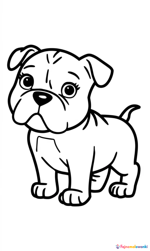 Kolorowanka z uroczym szczeniakiem buldog do druku dla dzieci