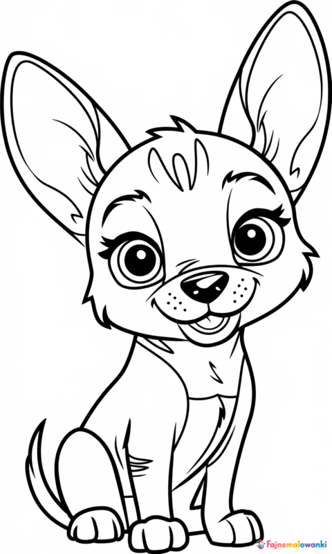 Kolorowanka dla dzieci przedstawiająca uroczego szczeniaka buldożka francuskiego do wydruku i pokolorowania - kolorowanki z psami swietujmy razem miedzynarodowy dzien psa