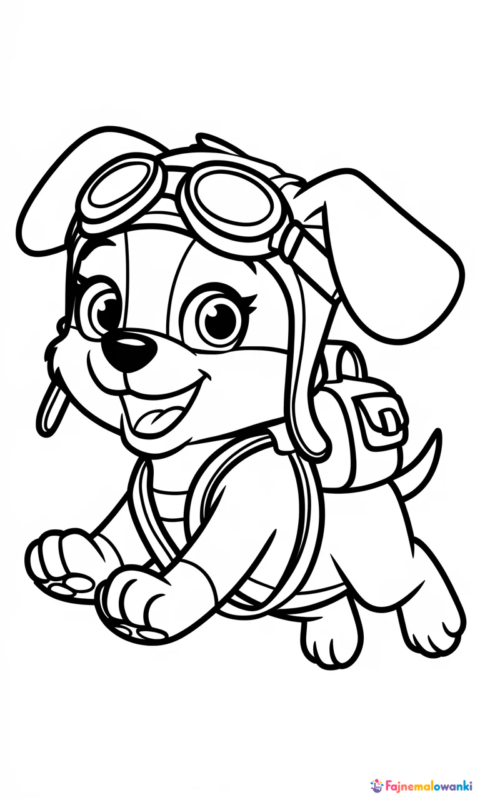 kolorowanka dla dzieci przedstawiająca uroczego szczeniaka pilota z plecakiem i goglami do pokolorowania - kolorowanki psi patrol