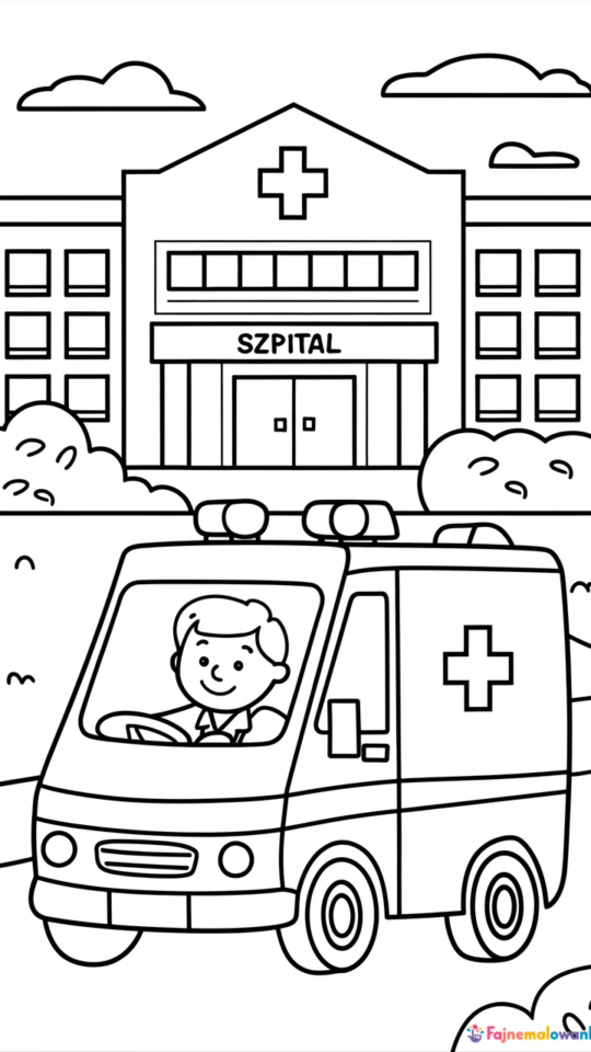 Kolorowanka: Kierowca Karetki – Zawody w Ambulansie dla Dzieci