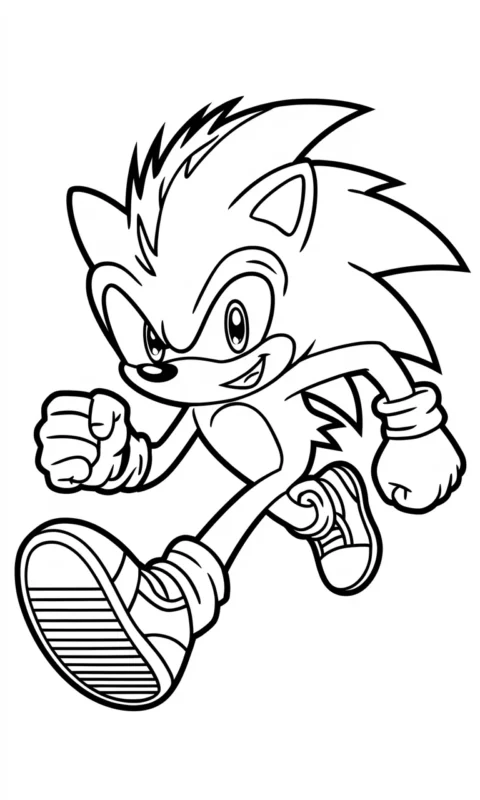 Kolorowanka dla dzieci przedstawiająca szybkiego jeża w biegu