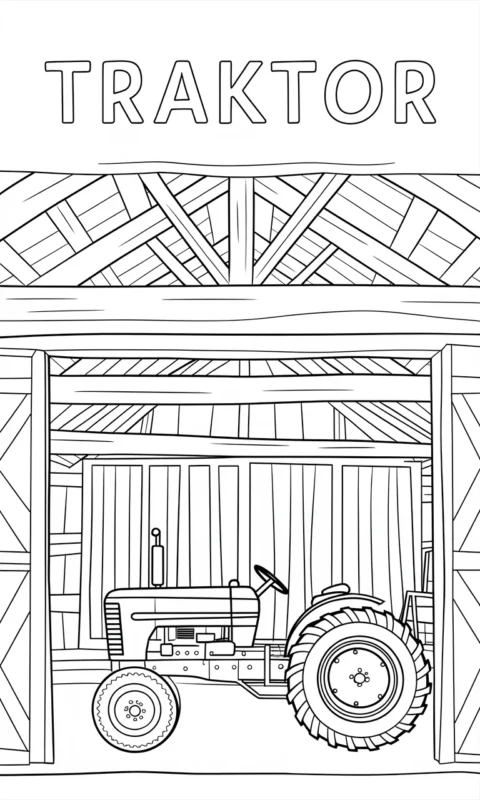 kolorowanka traktor w stodole